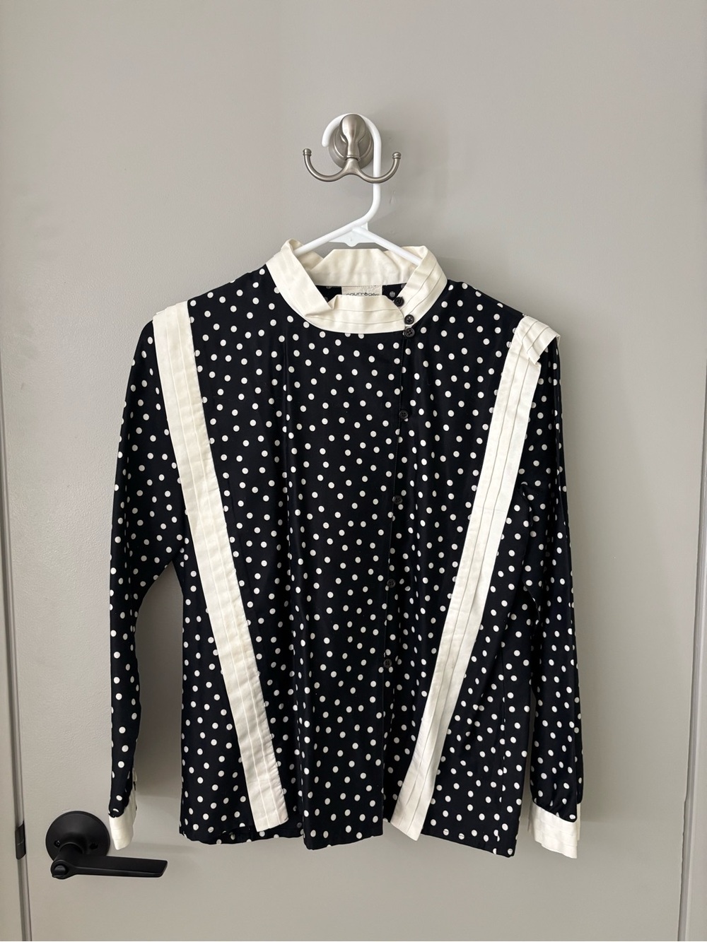 Vintage Courrèges Paris Polka Dot Blouse Made in France Black White Button Top